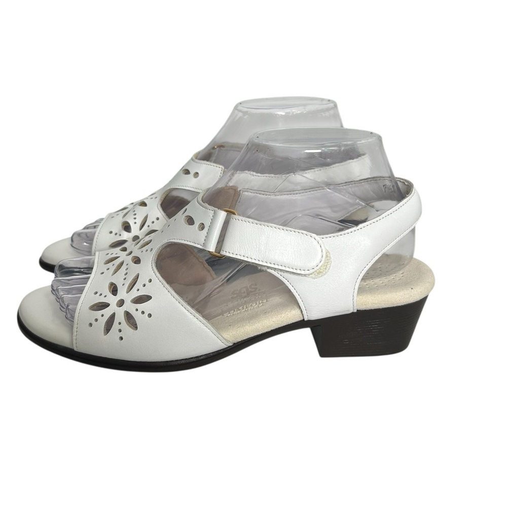 SAS Sunburst White Leather Hook & Loop Comfort Heel Strap Sandal Size 7.5N - Picture 2 of 10